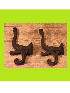 Two (2) Cast Iron Chinese Dragon / Dolphin 8" Wall Hook 0170-01204 R